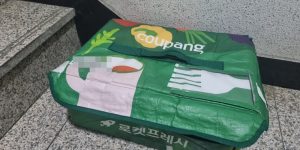 쿠팡의 로켓배송 상품 중 로켓프레시 상품을 포장하는 초록색 프레시백